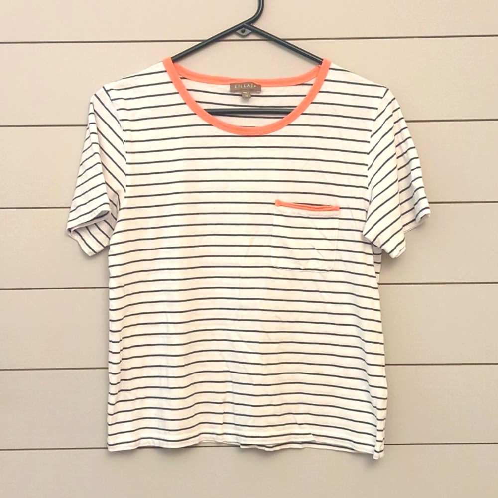 Lilla P white striped pocket tee shirt